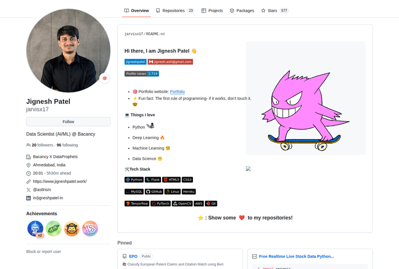jarvisx17's GitHub profile screenshot
