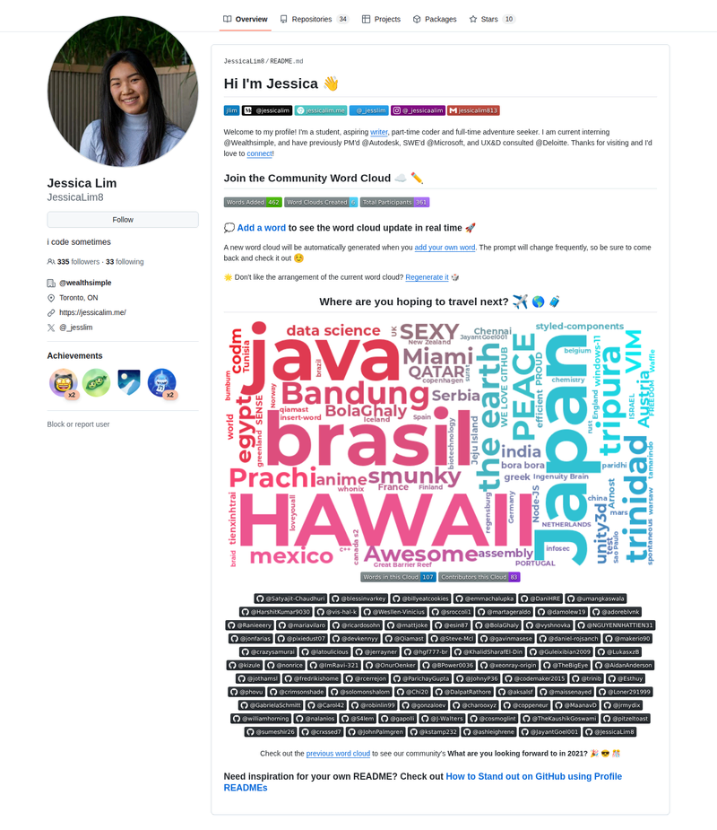 JessicaLim8's GitHub profile screenshot