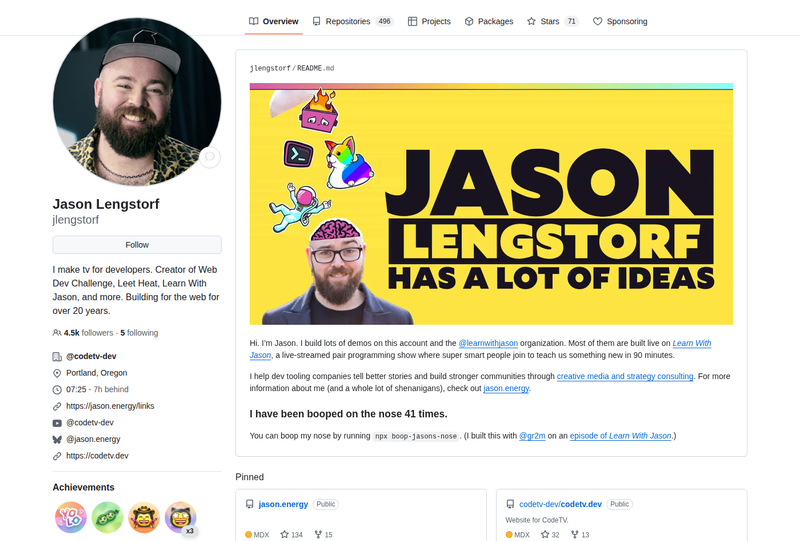 jlengstorf's GitHub profile screenshot