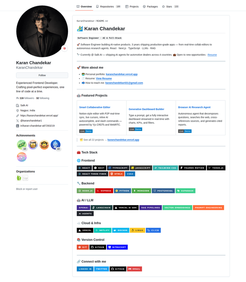KaranChandekar's GitHub profile screenshot