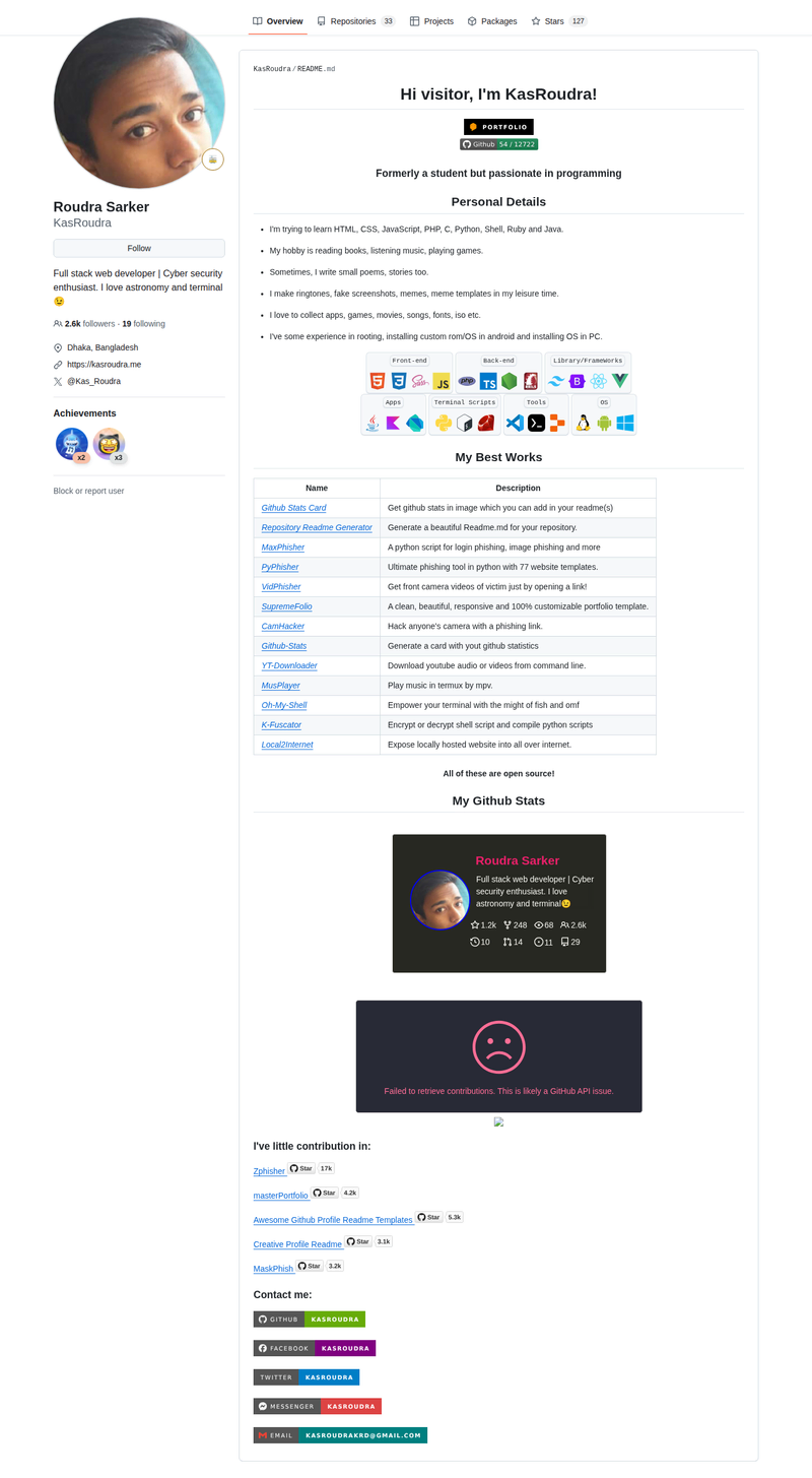 KasRoudra's GitHub profile screenshot