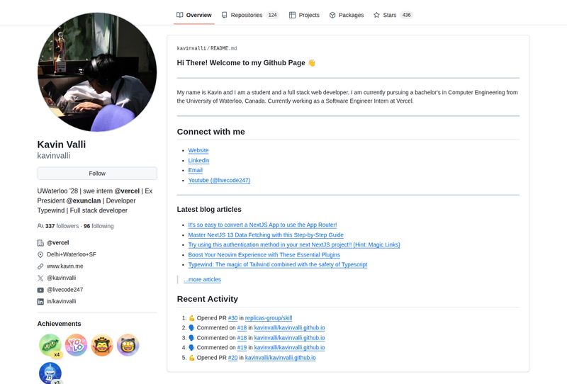 kavinvalli's GitHub profile screenshot
