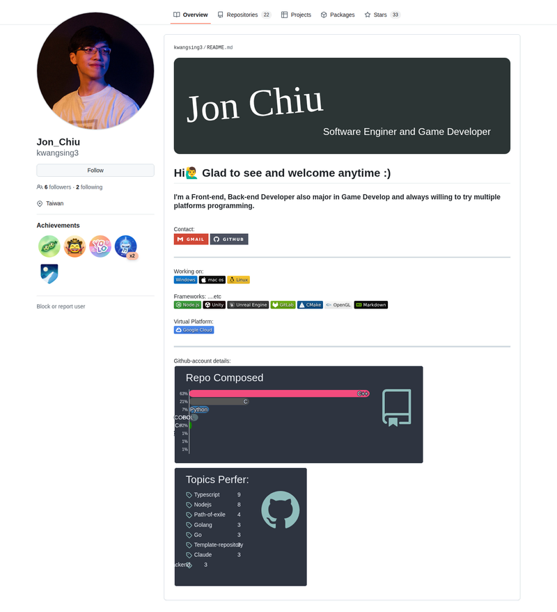 kwangsing3's GitHub profile screenshot