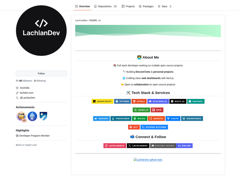 LachlanDev's GitHub profile screenshot