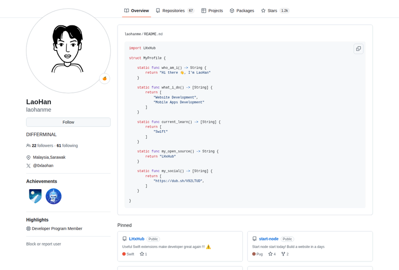 laohanme's GitHub profile screenshot