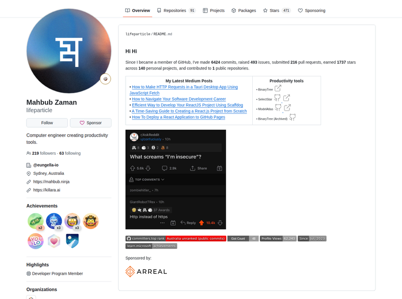 lifeparticle's GitHub profile screenshot
