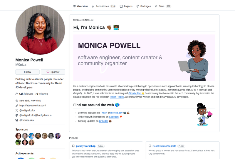 M0nica's GitHub profile screenshot