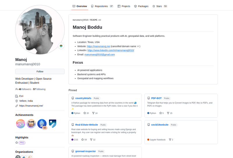 manumanoj0010's GitHub profile screenshot
