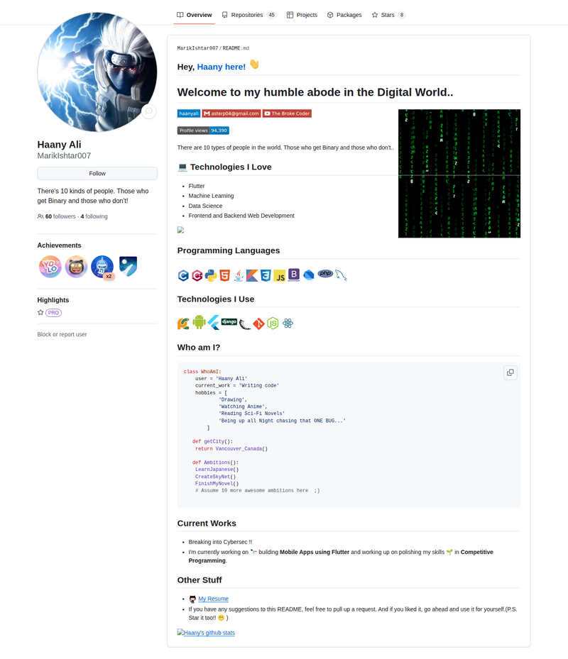 MarikIshtar007's GitHub profile screenshot