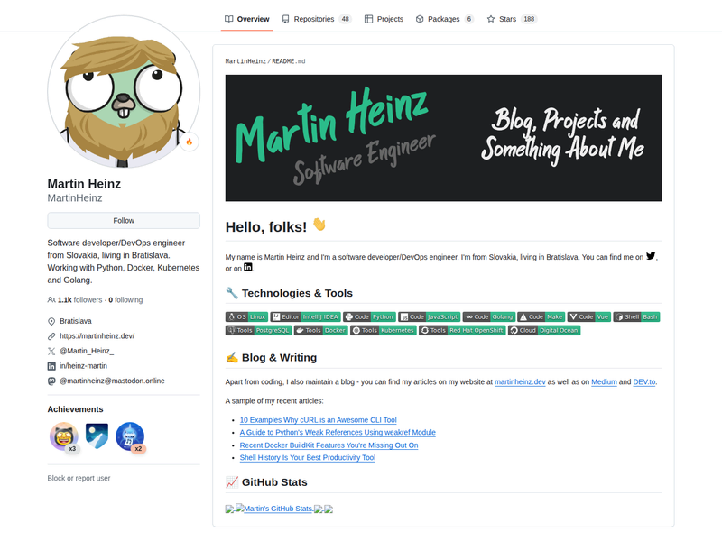MartinHeinz's GitHub profile screenshot