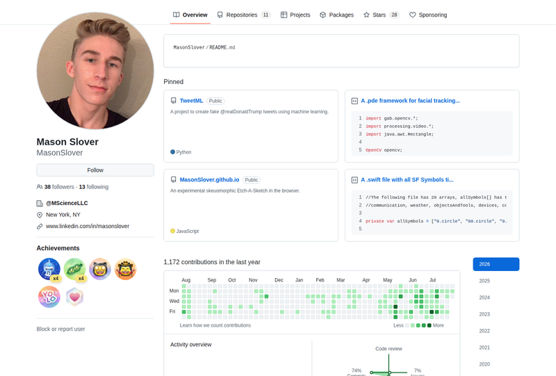 MasonSlover's GitHub profile screenshot