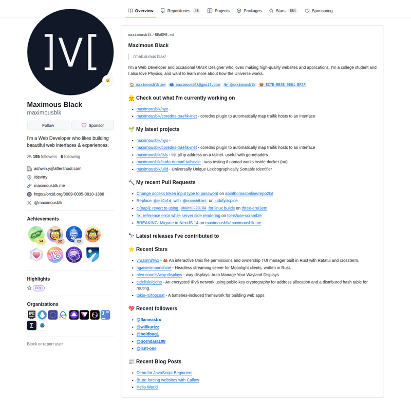 maximousblk's GitHub profile screenshot