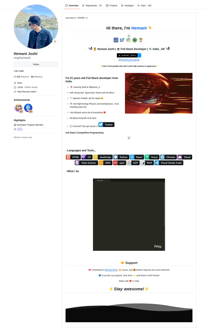 mayhemantt's GitHub profile screenshot