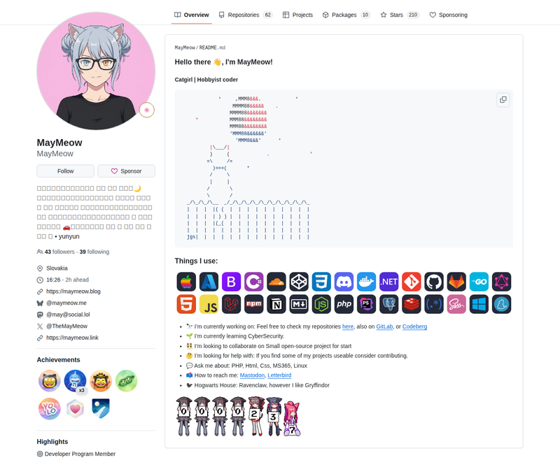 MayMeow's GitHub profile screenshot