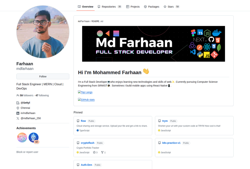 mdfarhaan's GitHub profile screenshot