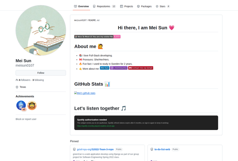 meisun0107's GitHub profile screenshot