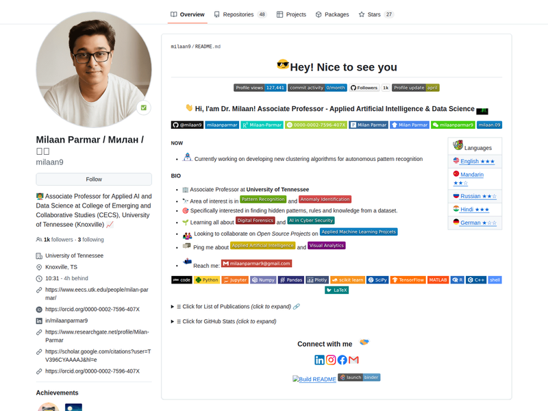 milaan9's GitHub profile screenshot