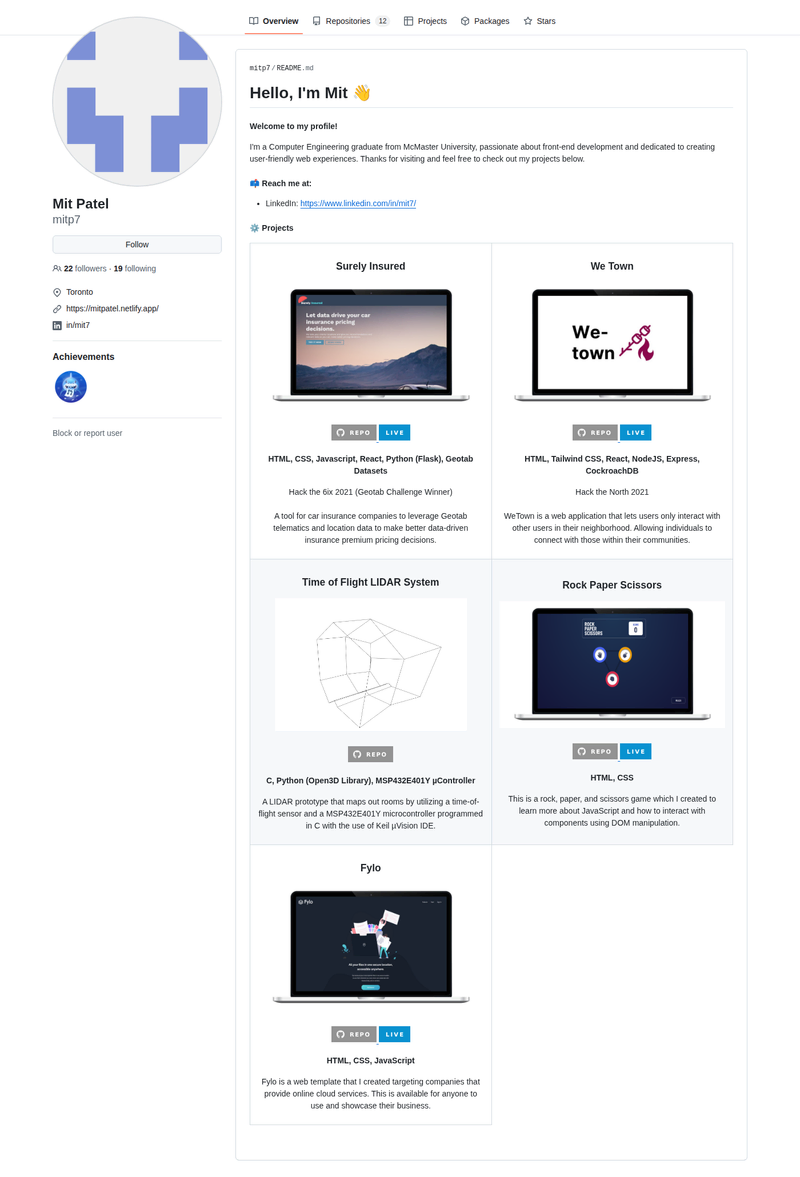 mitp7's GitHub profile screenshot