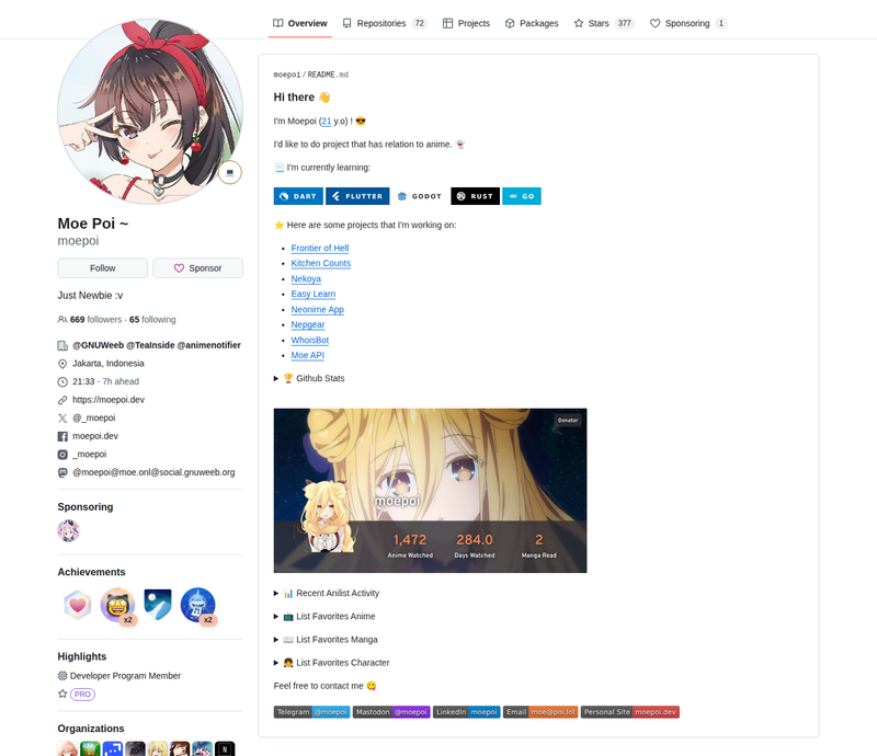 moepoi's GitHub profile screenshot