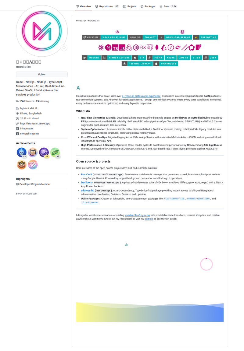 montasim's GitHub profile screenshot