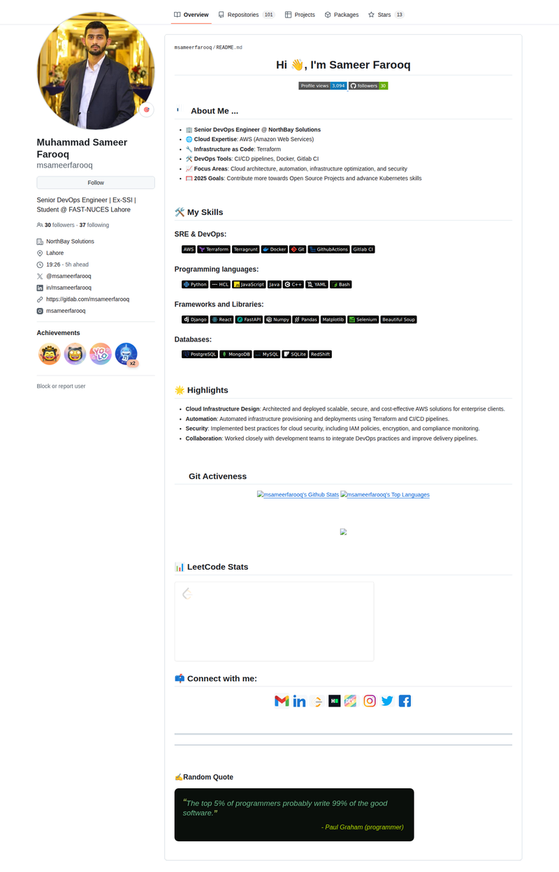 msameerfarooq's GitHub profile screenshot