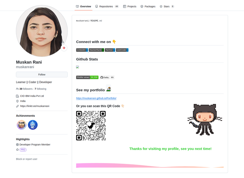 muskanrani's GitHub profile screenshot