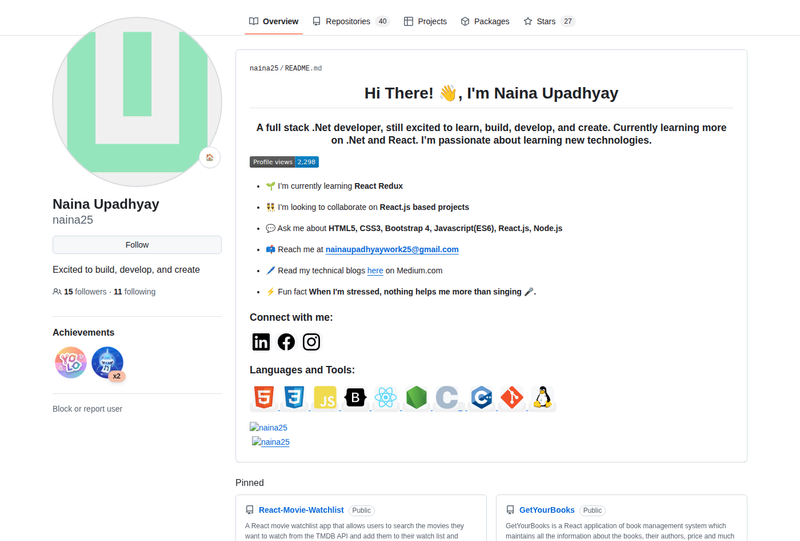 naina25's GitHub profile screenshot