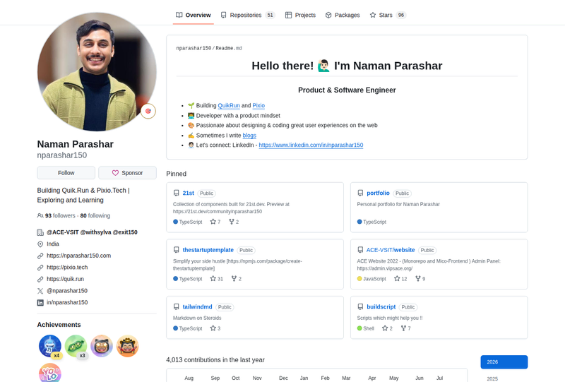 nparashar150's GitHub profile screenshot