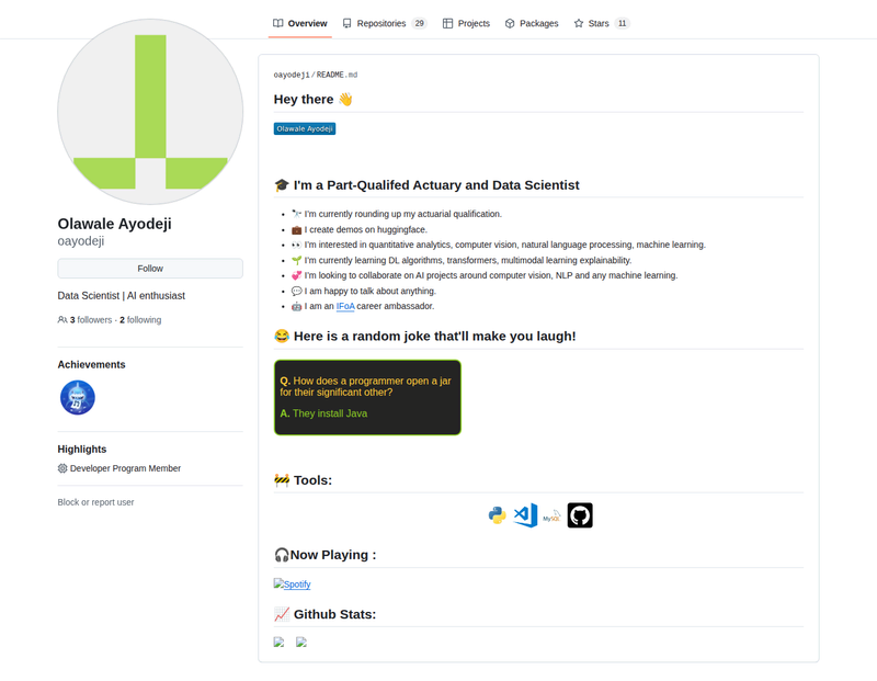 oayodeji's GitHub profile screenshot