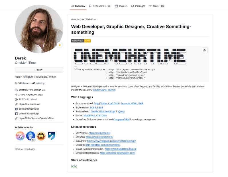 onemohrtime's GitHub profile screenshot