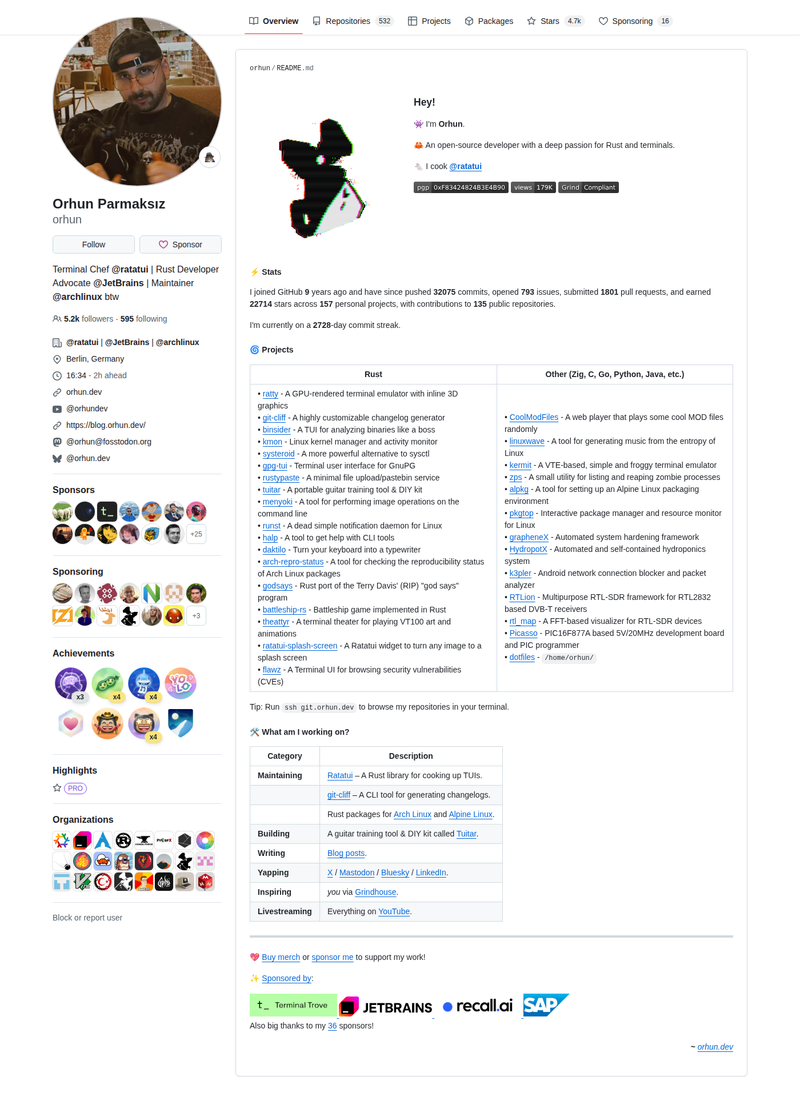 orhun's GitHub profile screenshot