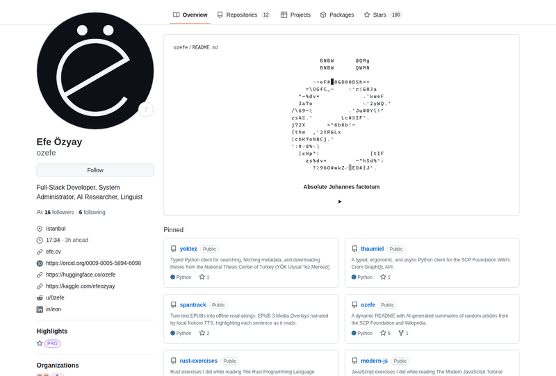 ozefe's GitHub profile screenshot