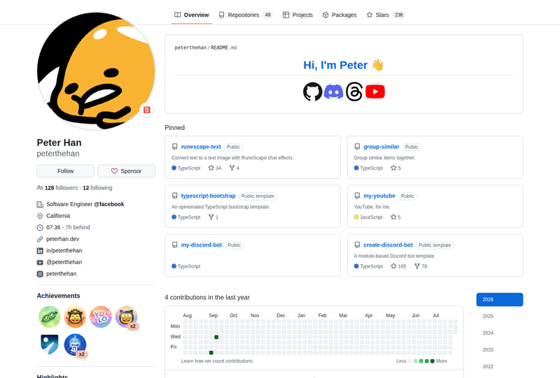 peterthehan's GitHub profile screenshot