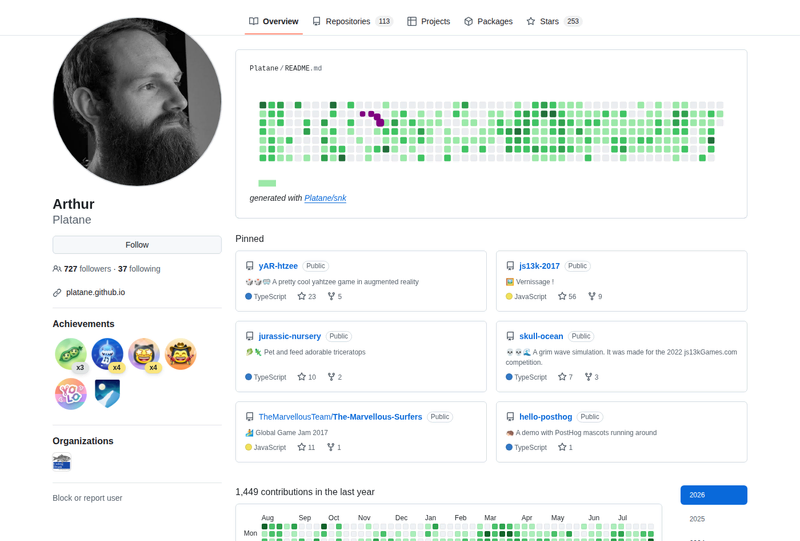 Platane's GitHub profile screenshot