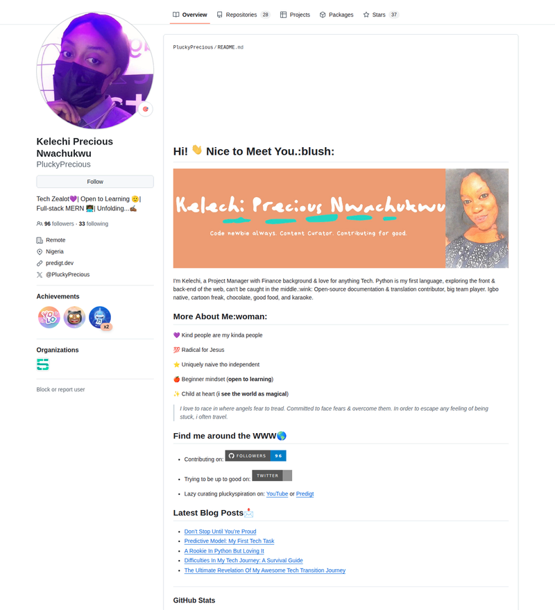 PluckyPrecious's GitHub profile screenshot