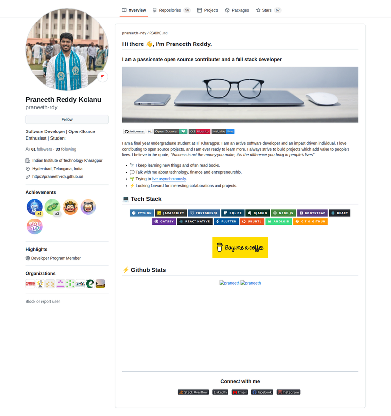 Praneeth-rdy's GitHub profile screenshot