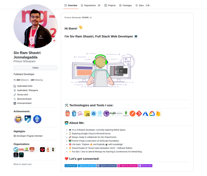 Prince-Shivaram's GitHub profile screenshot
