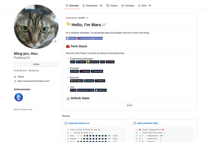 Pudding124's GitHub profile screenshot