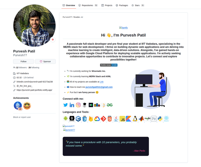 Purvesh77's GitHub profile screenshot