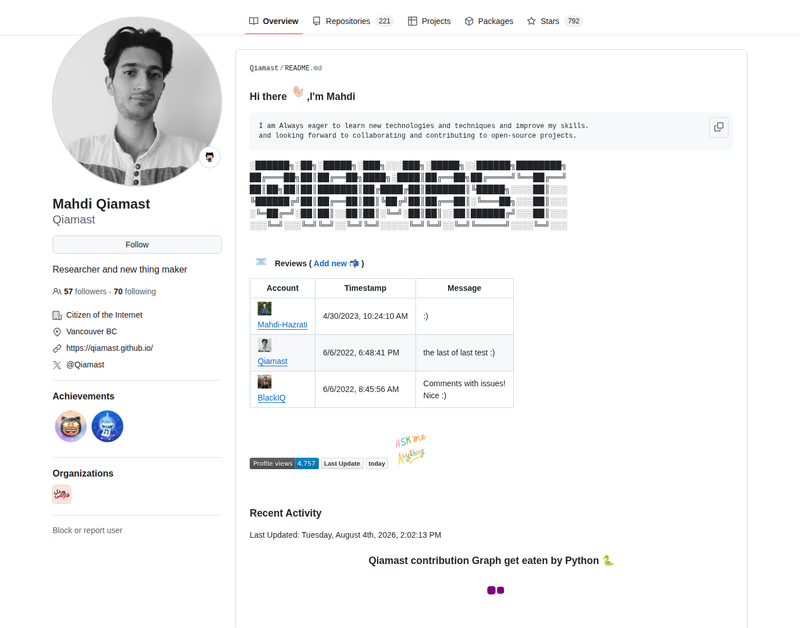 Qiamast's GitHub profile screenshot
