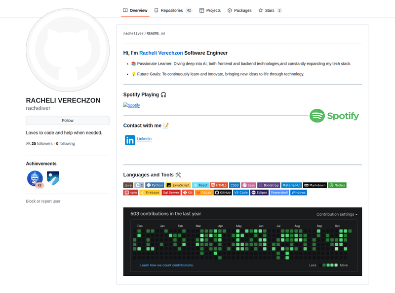 racheliver's GitHub profile screenshot