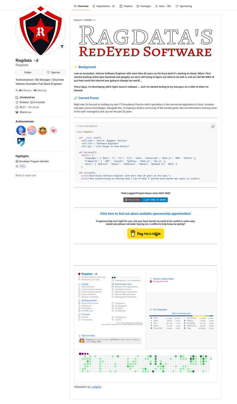 Ragdata's GitHub profile screenshot