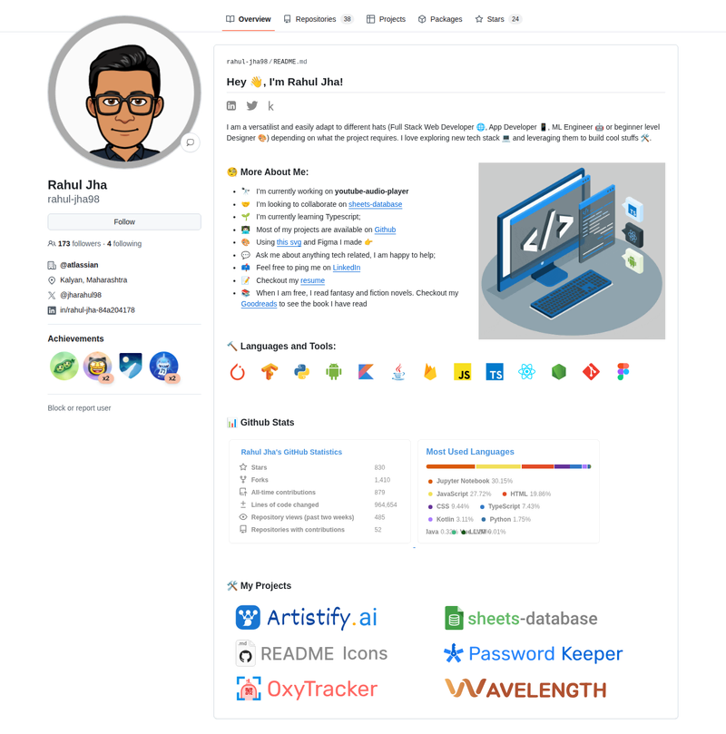 rahul-jha98's GitHub profile screenshot