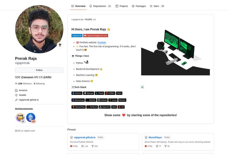 rajaprerak's GitHub profile screenshot
