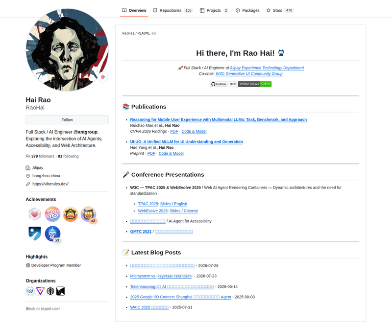 RaoHai's GitHub profile screenshot