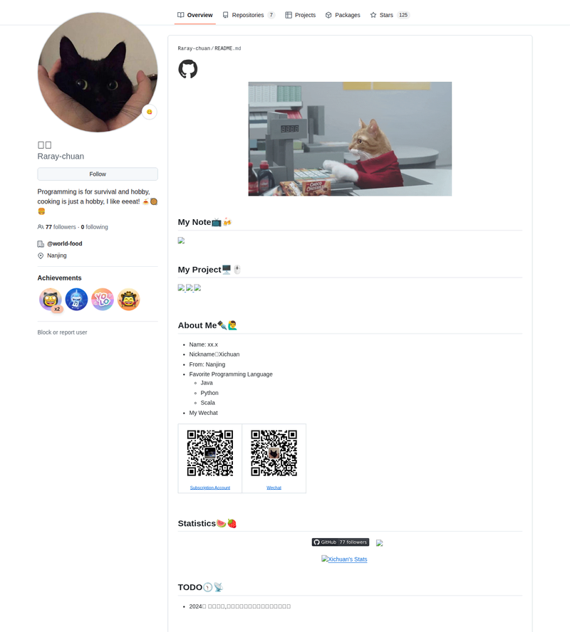 Raray-chuan's GitHub profile screenshot