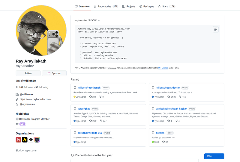 RayhanADev's GitHub profile screenshot
