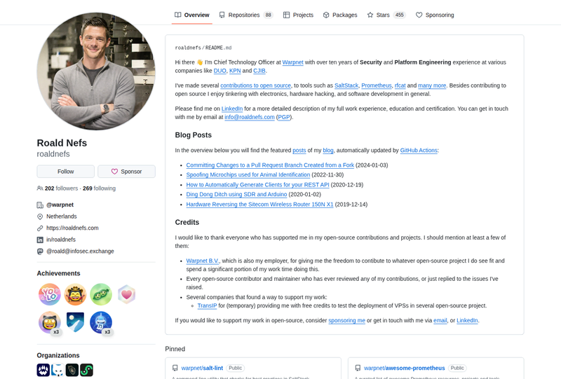 roaldnefs's GitHub profile screenshot