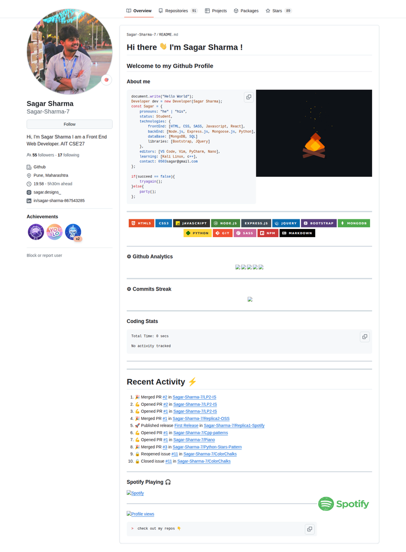 Sagar-Sharma-7's GitHub profile screenshot