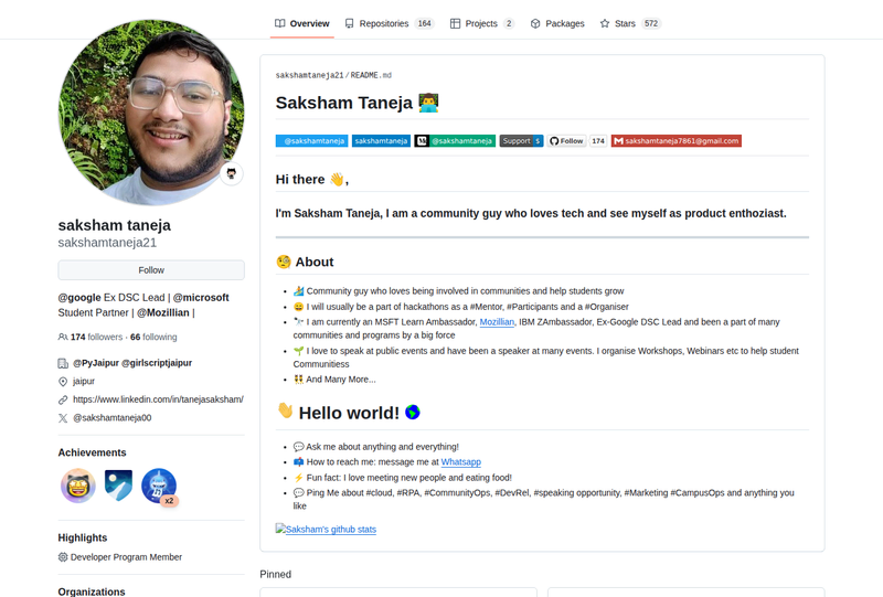 sakshamtaneja21's GitHub profile screenshot